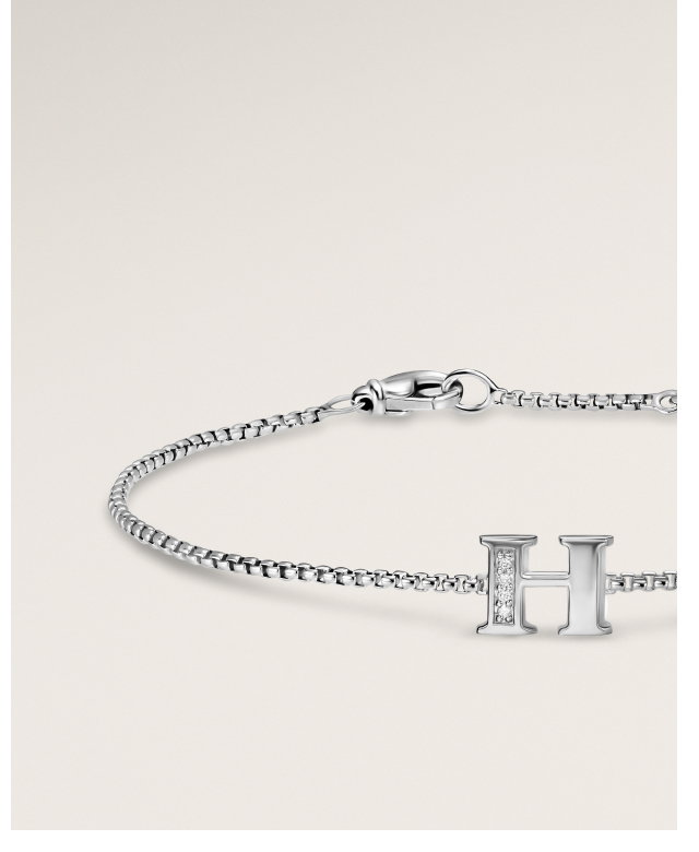 Petite Initial Chain BraceletSterling Silver with Diamond H