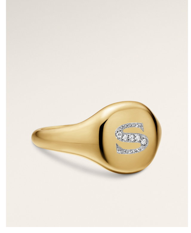 DY Initial Pinky Ring18K Yellow Gold with Diamond S, 9.8mm