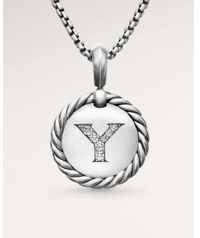 Initial Charm Necklace Sterling Silver with Diamond K