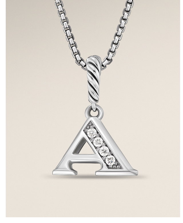 Pavé Initial Pendant NecklaceSterling Silver with Diamond A
