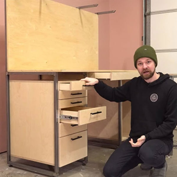 Drawers installed in workbench base