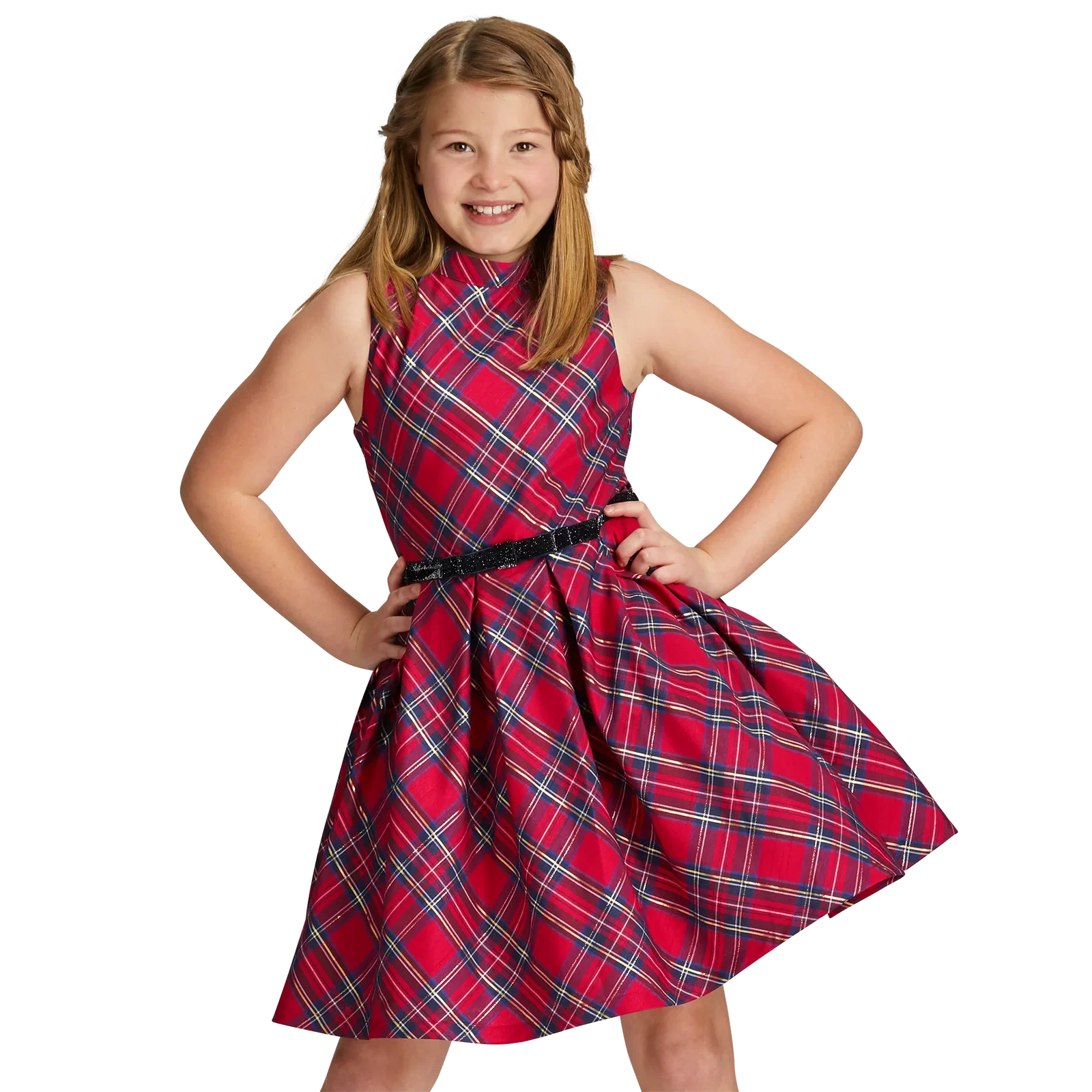 Image of Pretty Plaid Christmas Dress for Girls