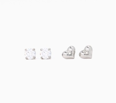 Steel by Diamonique Set of 2 Heart & Round Stud Earrings
