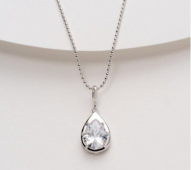 Diamonique Classics Pear Shaped Pendant Necklace, Sterl