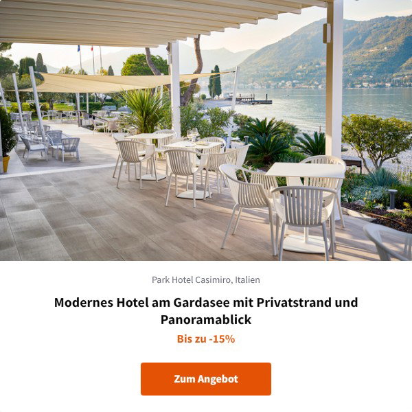 Modernes Hotel am Gardasee mit Privatstrand und Panoramablick