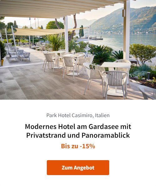 Modernes Hotel am Gardasee mit Privatstrand und Panoramablick