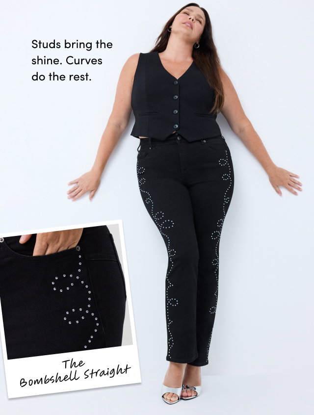Studs bring the shine. Curves do the rest. | The Bombshell Straight