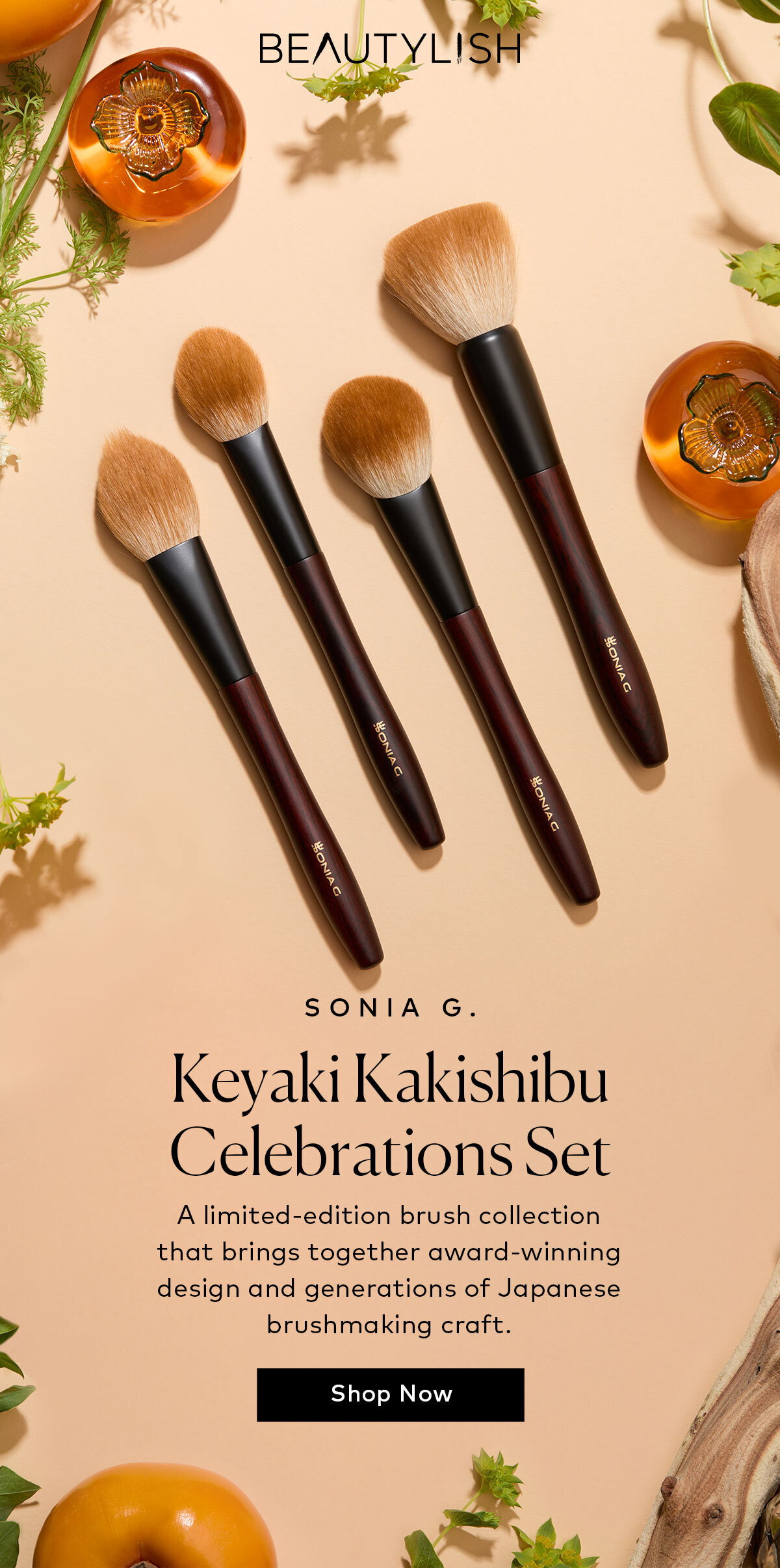 A limited-edition brush collection that brings together award-winning design and generations of Japanese brushmaking craft. Shop Sonia G. The Keyaki Kakishibu Celebrations Set on Beautylish.com