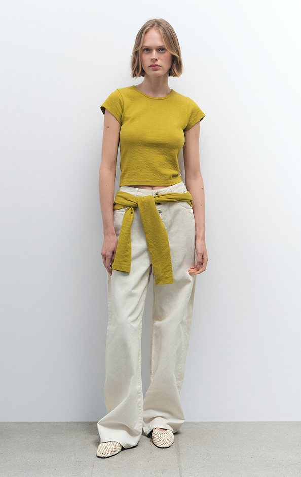 Organic Pointelle Baby Tee in Golden