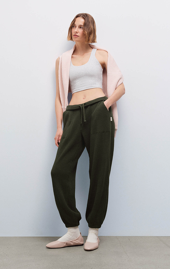 Organic Waffle Sweatpant in Heather Pine