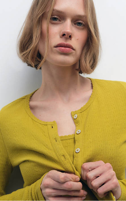 Organic Pointelle Cardigan in Golden
