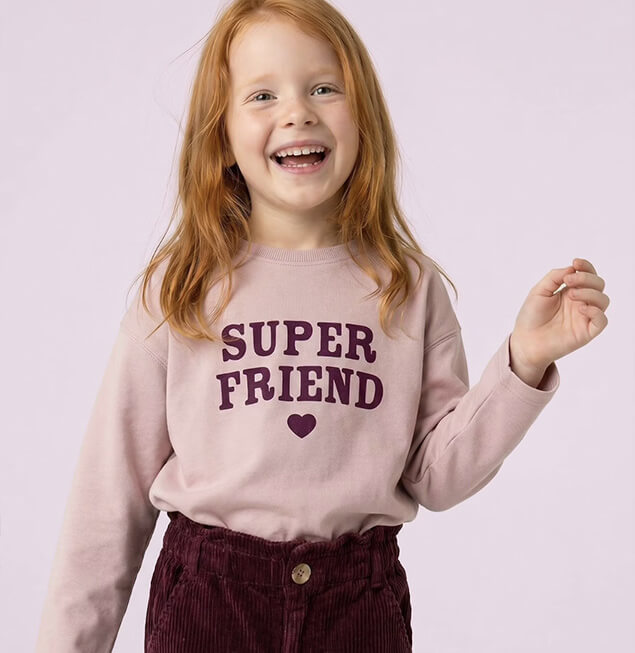 Girls' pale pink long-sleeve T-shirt