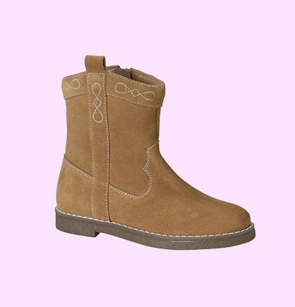 Girls' brown zip-up leather boots