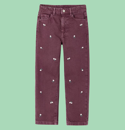 Girls' embroidered plum mom jeans
