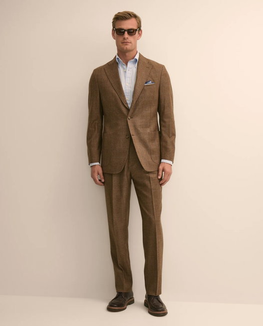Image of Classic Fit Pleated Wool Glen Plaid