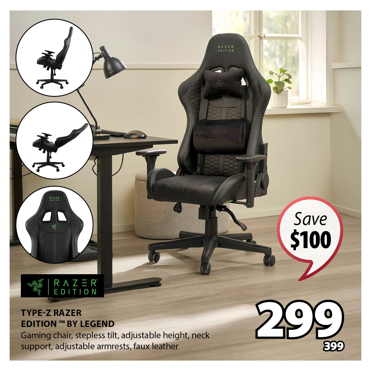TYPE-Z RAZER EDITION ™ BY LEGEND  Gaming chair | Save $100