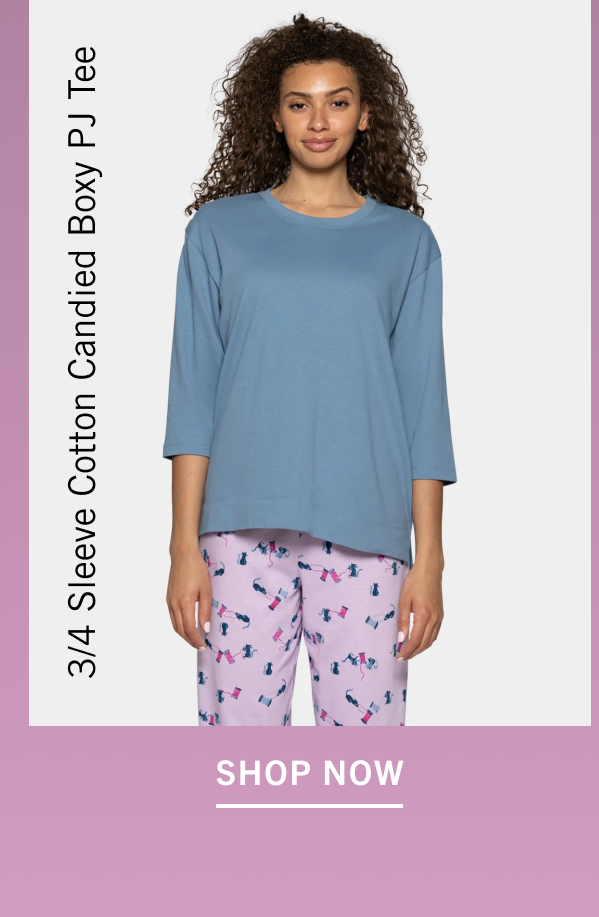 3/4 Sleeve Cotton Candied Boxy PJ Tee