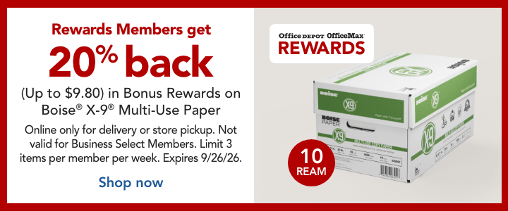 20% back in bonus rewards on boise x9 10 ream case paper