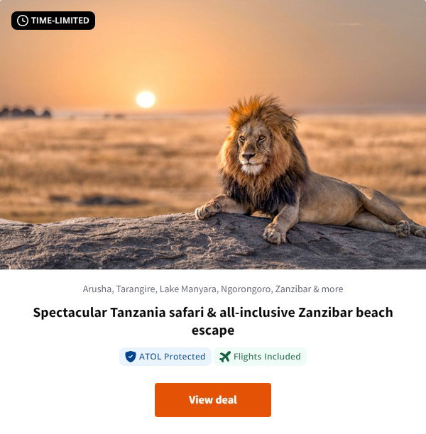 Spectacular Tanzania safari & all-inclusive Zanzibar beach escape