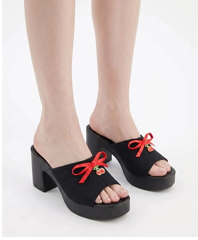 Shop Block Heel Mule Sandals with Bow and Cherry Charm