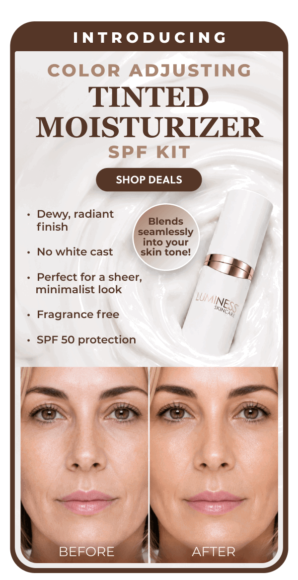 INTRODUCING COLOR ADJUSTING TINTED MOISTURIZER SPF KIT: Dewy, radiant finish. No white cast. Perfect for sheer, minimalist look. Fragrance free. SPF 50 protection.