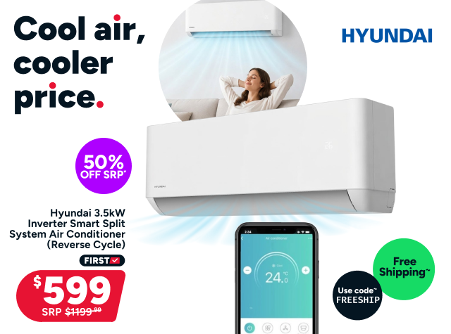 Hyundai 3.5kW Inverter Smart Split System Air Conditioner (Reverse Cycle)
