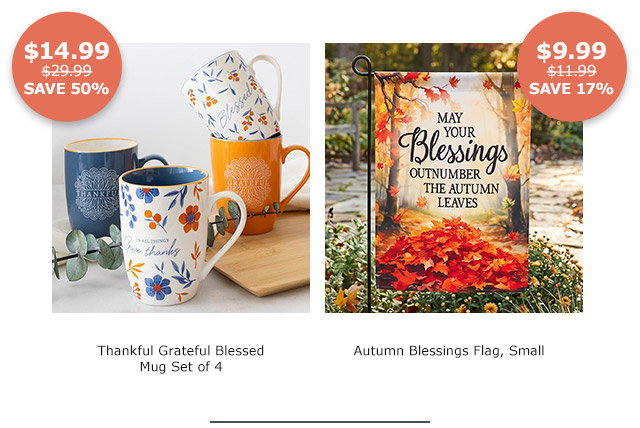 Thankful Grateful Blessed Mug Set of 4 | Autumn Blessings Flag