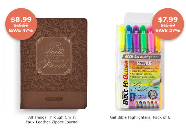 All Things Through Christ Faux Leather Zipper Journal | Gel Bible Highlighters, Pack of 6