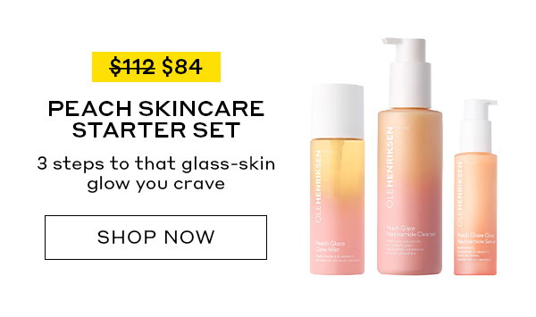 PEACH SKINCARE STARTER SET. 3 STEPS TO THAT GLASS-SKIN GLOW YOU CRAVE.