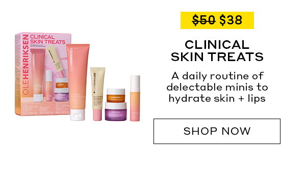 CLINICAL SKIN TREATS. A DAILY ROUTINE OF DELECTABLE MNIS TO HYDRATE SKIN + LIPS