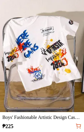 Boys' Fashionable Artistic Design Casual Holiday Print T-Shirt,White,Summer,City Break,Big Kids Graphic Graffiti Clothes,Suitable For All Seasons