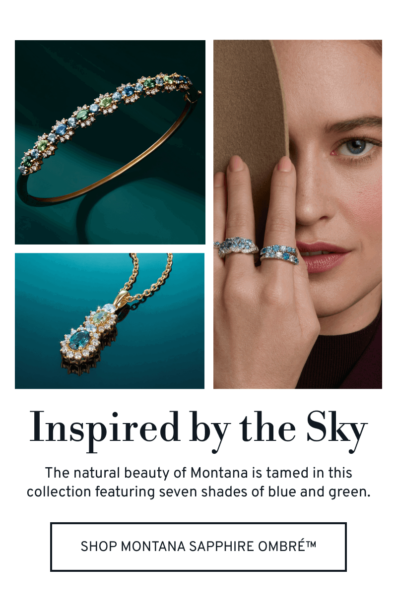 Sapphire jewelry in blue and green tones. Inspired by the Sky. Tame natural beauty. Click to Shop Montana Sapphire Ombré