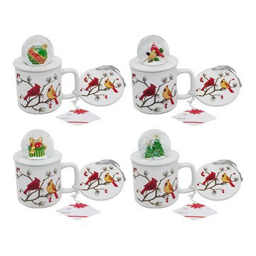 Temp-tations Set of 4 18oz Mugs with Snow Globe Topper & Lid-It
