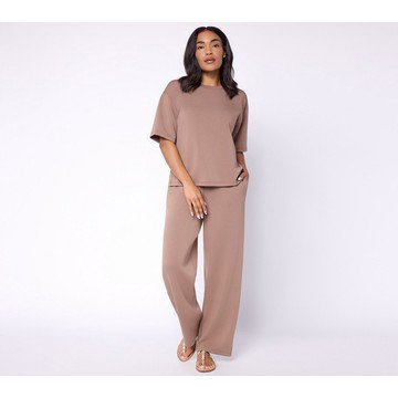 Susan Graver Weekend Regular Serene Knit Top and Wide Leg Pant Set