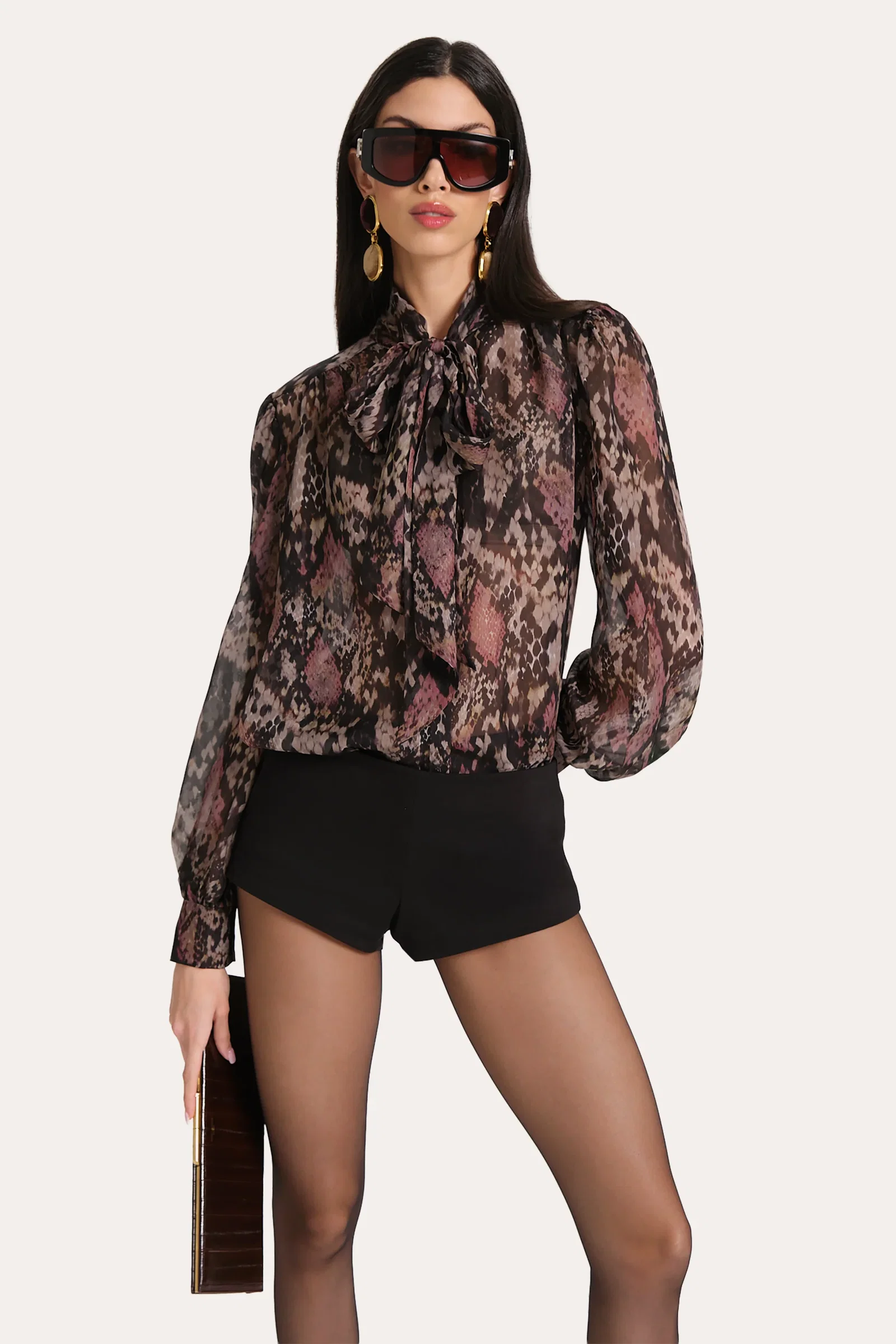 Image of Melani Silk Chiffon Bow Blouse