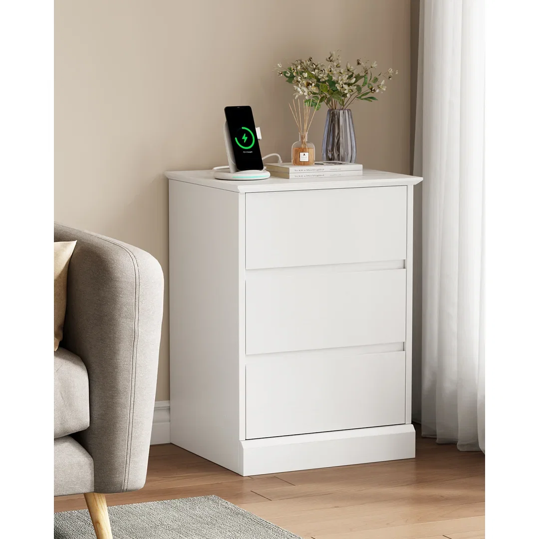 Dornisha 25'' H X 17'' W 3-Drawer Dresser Nightstand with Charging Station