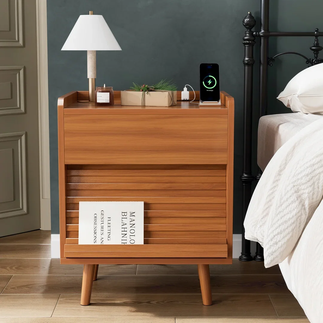 Allysyn 19.69'' W 2-Drawer Nightstand with LED Lights and Power Outlets