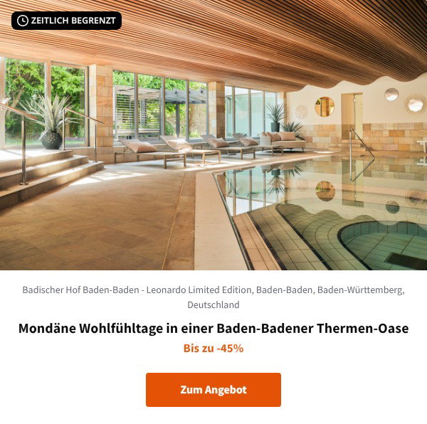 Mondäne Wohlfühltage in einer Baden-Badener Thermen-Oase