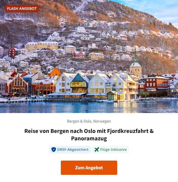 Reise von Bergen nach Oslo mit Fjordkreuzfahrt & Panoramazug