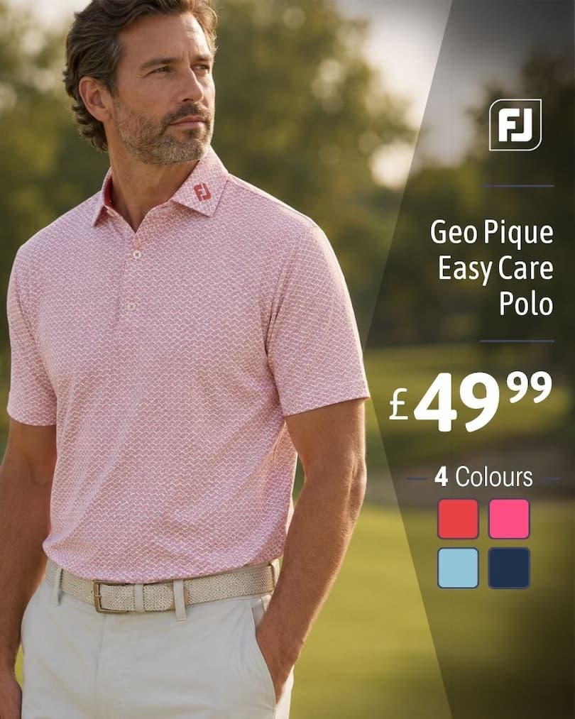 Footjoy Mens Scallop Geo Pique Moisture Wicking Easy Care Golf Polo Shirt