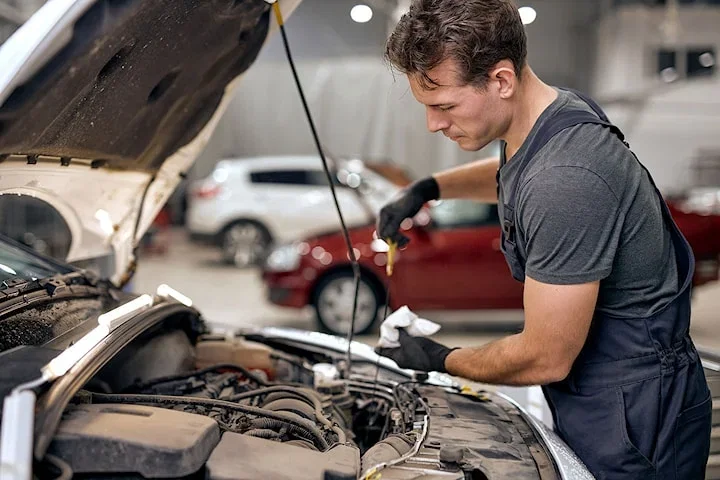 Basservice med stämpel i serviceboken hos Sams Car Tekniker