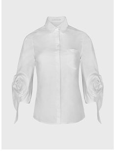 White Poplin Shirt with Sculptural Rose Elbow Detail