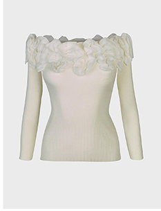 White 3/4 Sleeve Pullover Knit With Ruffles