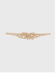 Beige Beaded & Embroidered Fabric Belt