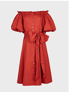 Terracotta Off the Shoulder 3/4 Sleeve Tie-Waist Dress