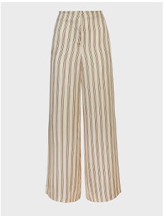 Beige And White Striped Wide-Leg Pant In Fluid Crepe Fabric