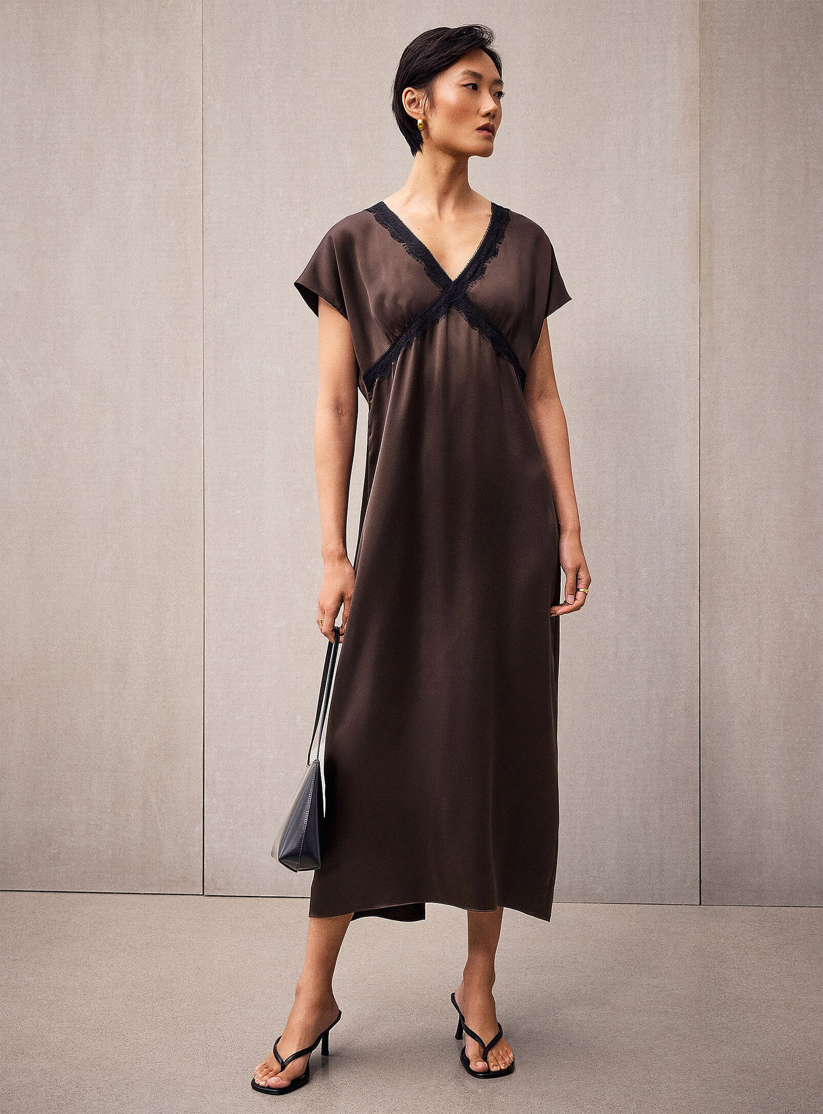 Lace ribbons satiny dress