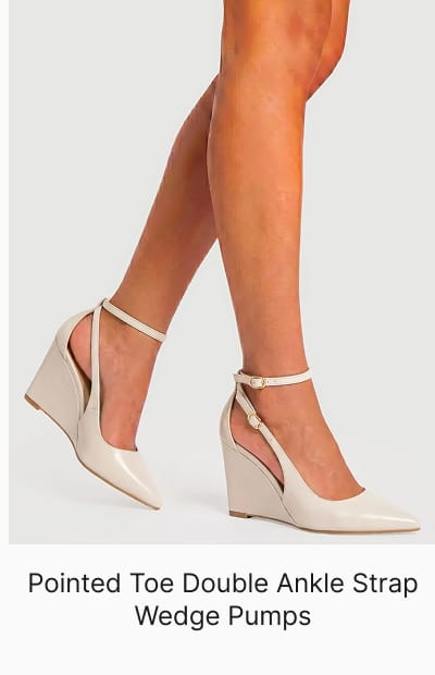 Shop Pointed Toe Double Ankle Strap Wedge Pumps