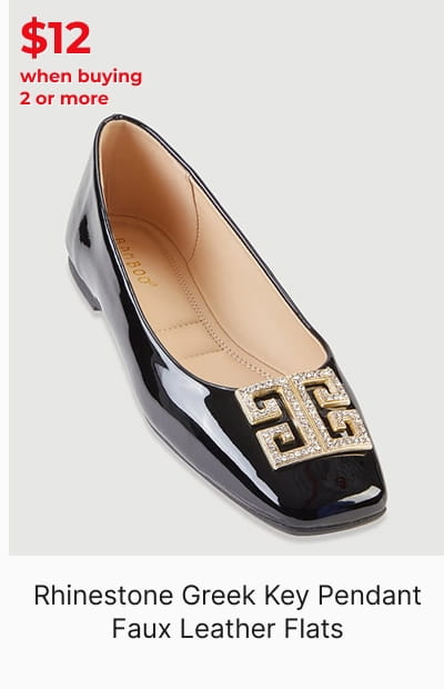 Shop Rhinestone Greek Key Pendant Faux Leather Flats