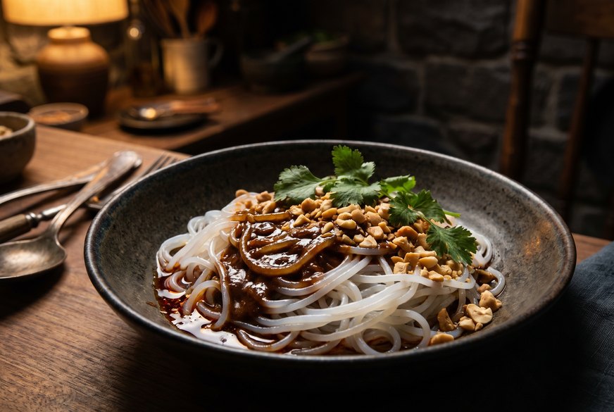 Cold peanut noodles with cucumber and herbs